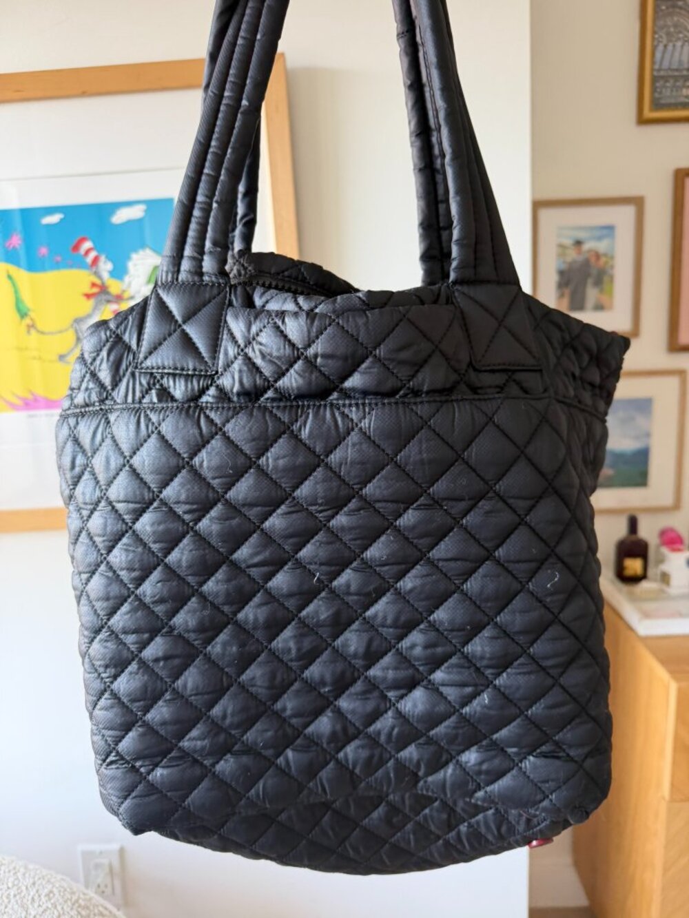 MZ Wallace Medium Metro Tote Deluxe Black Quilted Nylon Zip Top Double Handle - Picture 2 of 4